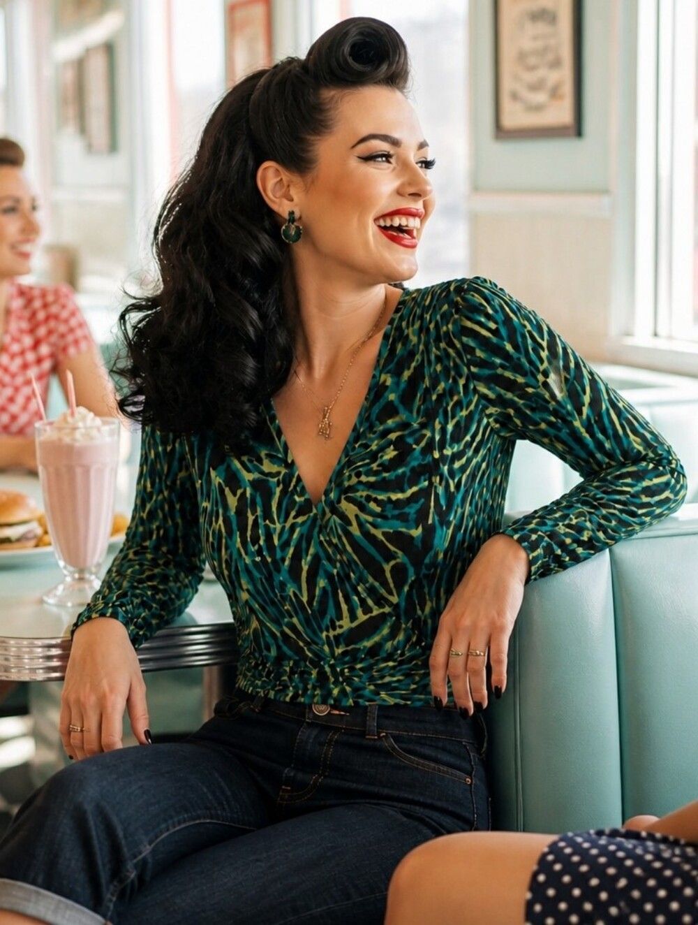 Marc Bouwer Blue & Green Abstract-Print Long-Sleeve Top